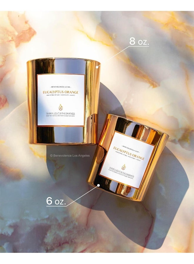 Benevolence LA Eucalyptus & Orange Scented Candles for Home Scented | Wood Wicked Candles | Eucalyptus Candle | 8 oz 45 Hour Burn, All Natural Soy Candle, Calming Aromatherapy Candles in Rose Gold Glass Jar - Image 4